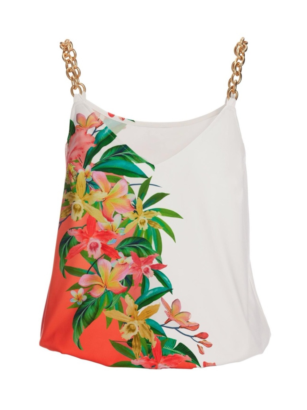 Boston Proper Coral & White Floral V-Neck Tank with Chain Straps - Picture 4 of 5